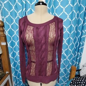 Purple vanity lace accent sweater